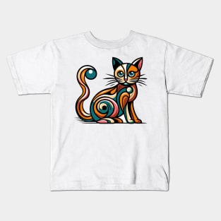 Pop art cat illustration. cubism cat illustration Kids T-Shirt